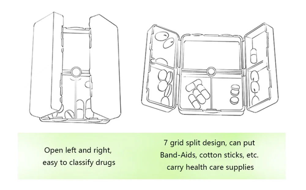 Athphy коробка для таблеток, разветвители, портативные мини-медицинские напоминания, нетоксичный органайзер для таблеток для путешествий, для еды, 7 сеток, чехлы для таблеток