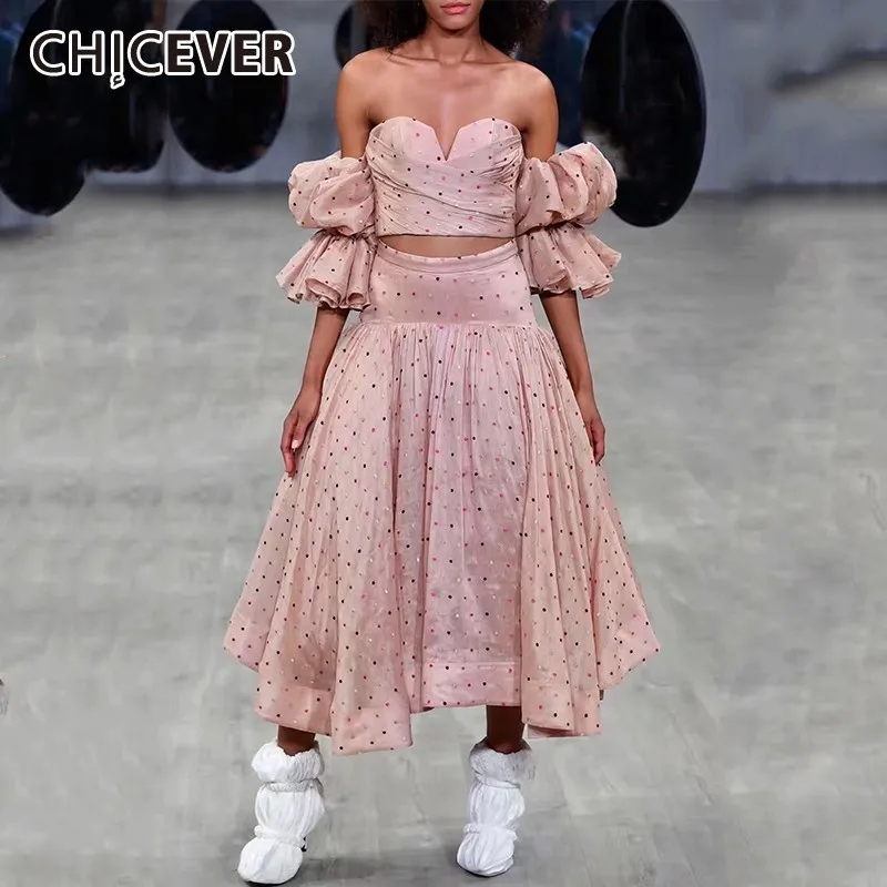 CHICEVER летний сексуальный женский костюм из двух частей в горошек без бретелек с