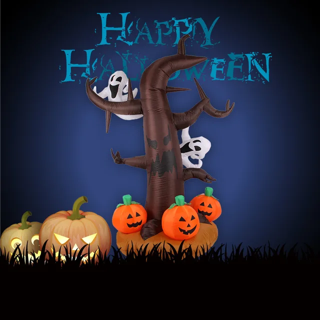 2 4m Halloween Yard Decoration Outdoor Lighting Inflatable Spooky Tree With Pumpkin And Kind Of Ghost For Halloween Party In Party Diy Decorations