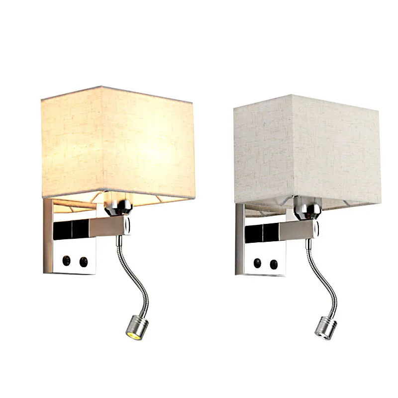

Modern LED Wall Light for Bedroom Switch Wall Lamps Stainless Steel Indoor Lighting Fixture Fabric Lampshade Home Decoration
