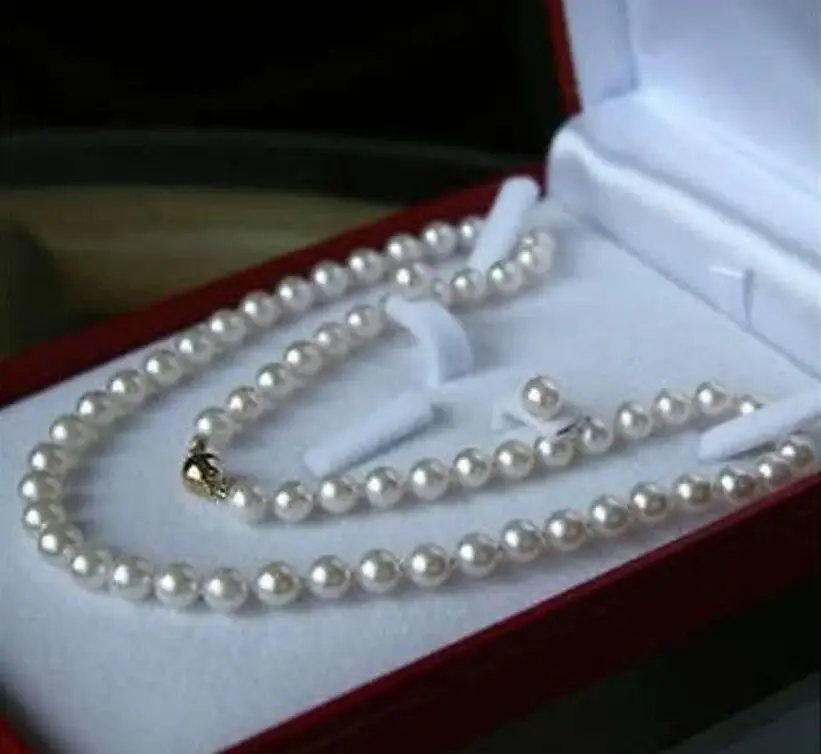 

Women's Wedding 8mm AAA White South Sea Shell Pearl Necklace Earring Set 17" LL001 real silver-jewelry silver-jewelry