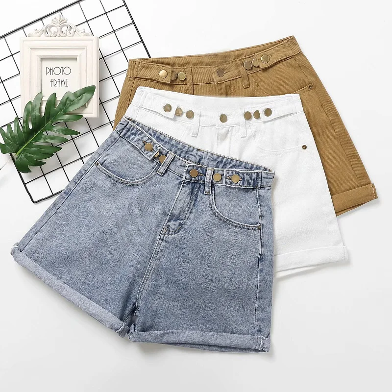 Модные шорты из денима летние женские джинсовые шорты burr женские семь пуговиц пряжки повседневные шорты с высокой талией джинсовые шорты