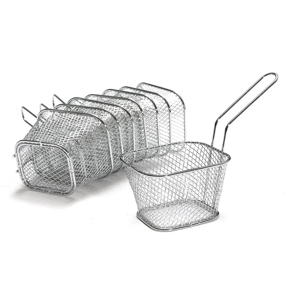 

8Pcs/lot Qualified Kitchen Tools Electroplate Stainless Steel Mini Frying Basket Mesh Basket Strainer Net