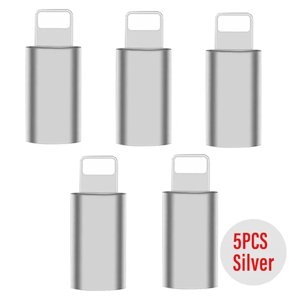 ACCEZZ Micro USB Женский до 8 Pin штекер для Apple адаптер для iphone X XS XR 8 7 6S Plus PC данных зарядки OTG конвертер разъем - Цвет: 5pc Silver