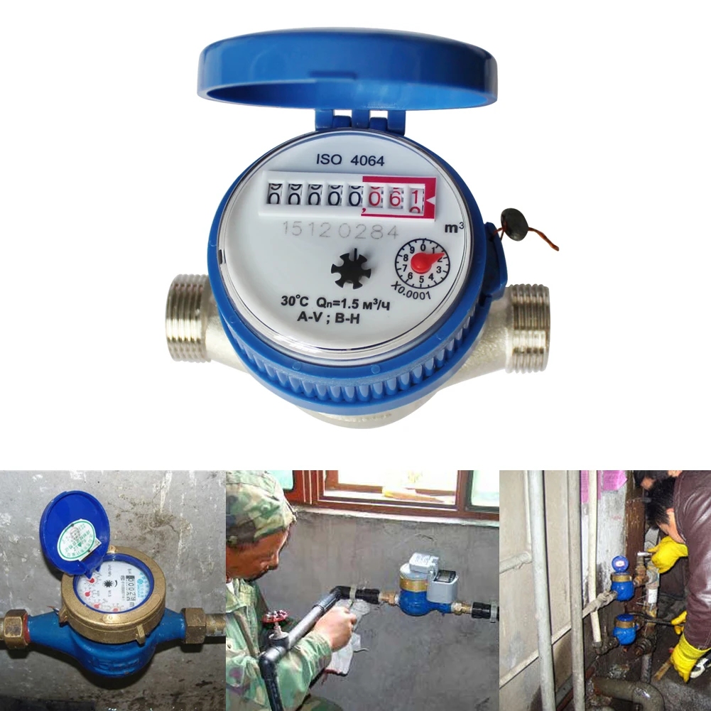 

Water Meter15mm 1/2" Practical Dial Display Cold Water Flow Meter For Garden& Home Use 360 Adjustable Rotary Counter Fittings