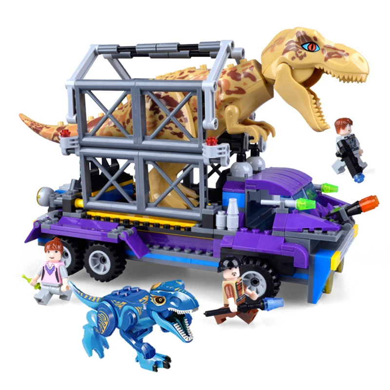 417pcs Jurassic World Dinosaur Legoings Technic Blocks T-Rex Defense HQ set Big Particle Building Block Duploe Brick Toys