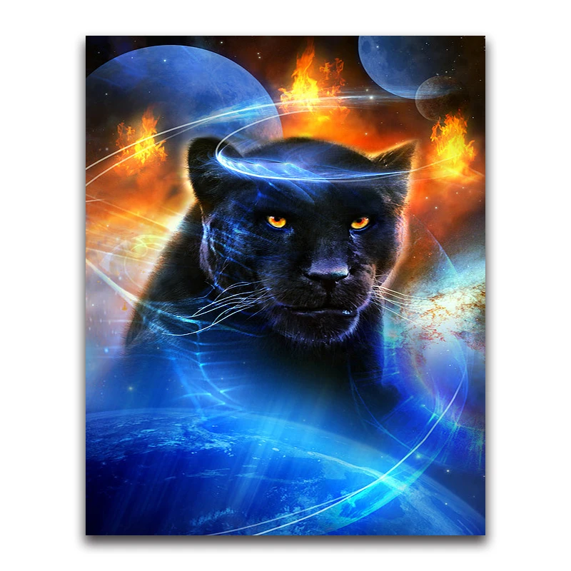 Panthers Full round Diamond painting Cross stitch black leopard full square Diamond mosaic Cats 5D DIY Diamond embroidery Space