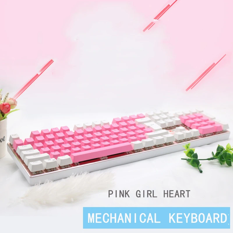 

Original Blue Switch Mechanical 104 Key Metal Panel Game Keyboard Cute Girl For PC laptop