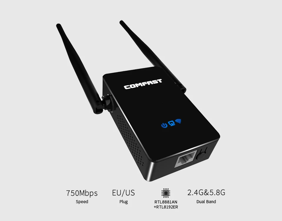 COMFAST CF-WR750AC Router WiFi Repeater Signal Amplifi 2.4+5.8 GHz WiFi Extender Dual Band 750Mbps 802.11AC Wi-fi Range Extander