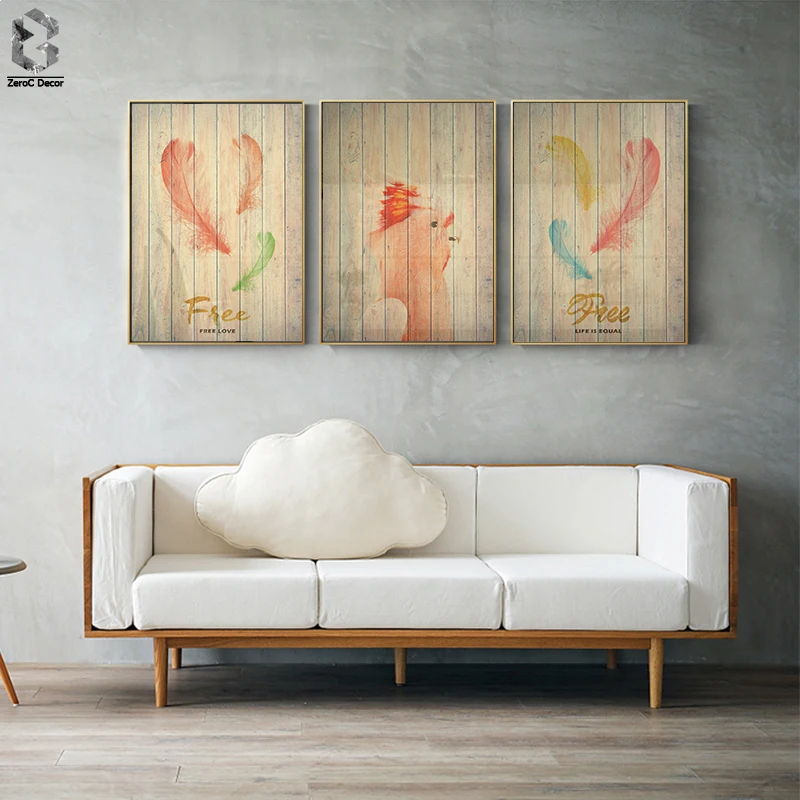 

Retro Wood Grain Canvas Poster and Print Feather Parrot Wall Picture Painting Vintage Style Wall Art for Living Room Home Decor