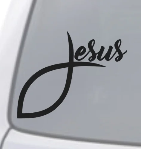 JESUS FISH Vinyl Decal Sticker Car Window Wall Bumper God Religious Symbol Cross