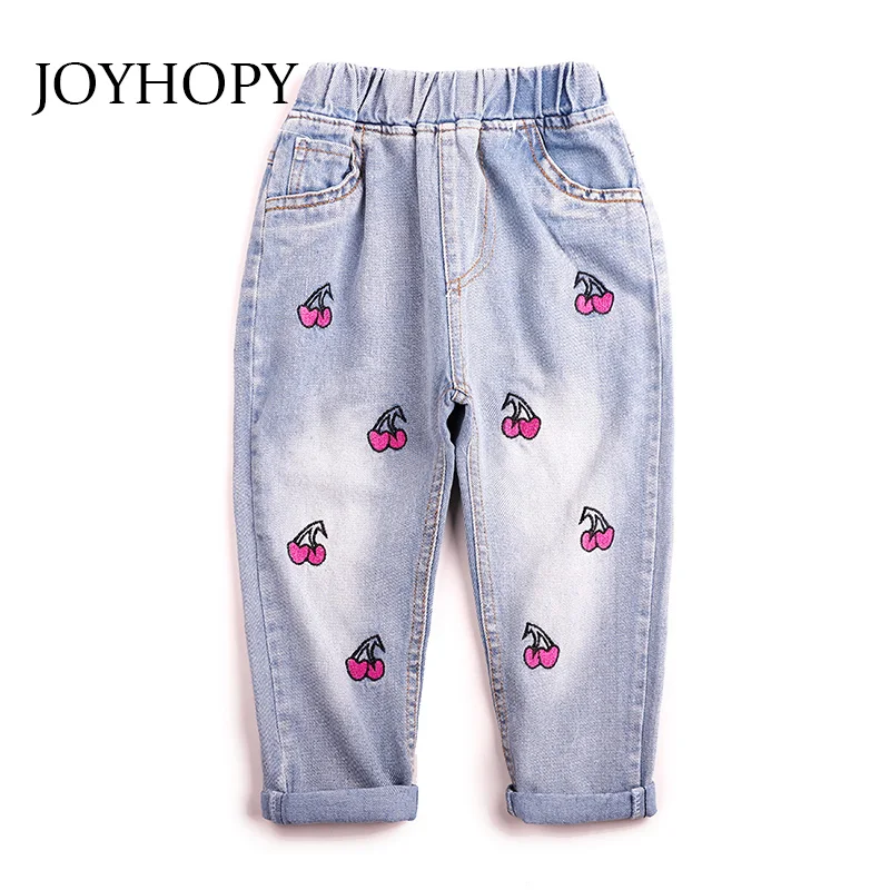 

JOYHOPY Girls Jeans Kids Clothes Spring Summer Autumn 2018 New Children Girls Fashion Cherry Casual Denim Pants
