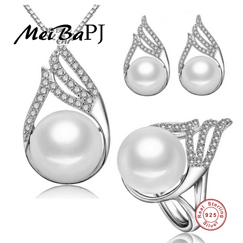 

[MeiBaPJ]Freshwater pearl bridal fine jewelry 925 sterling silver pendant necklace for Women wedding and party jewelry gift box