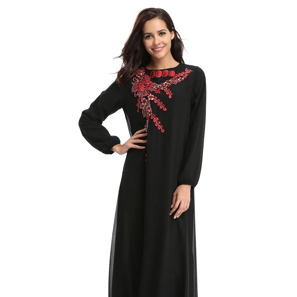 CHAMSGEND мусульманских Женское платье элегантные дамы мусульманские платья большие размеры с длинным рукавом арабское платье Ислам джилбаба