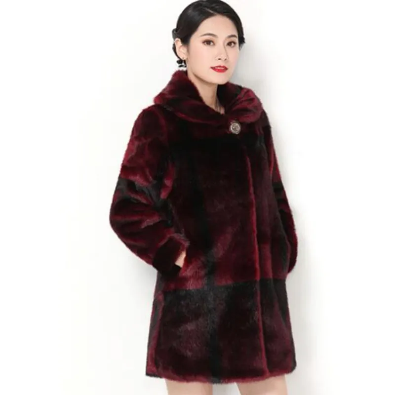 Зимние Большие размеры M-5XL женские пальто с мехом элегантные модные теплые роскошные модные плотное пальто осень Высокое качество женские меховые пальто 381 - Цвет: Red wine - lapel