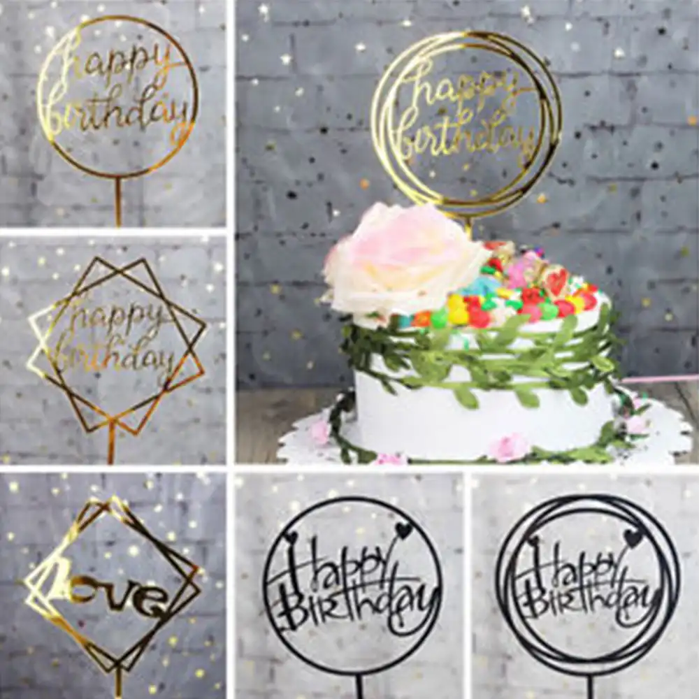 Cake Topper Insert Card Happy Birthday Circle Frame Party Supply Acrylic Decorating Inserting Flag Accessories