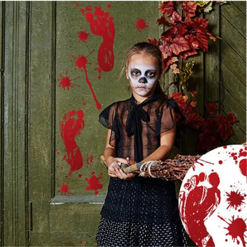 

1PC Bloodstain Halloween Wall Sticker Horror Door Sticker For Window Glass Pack Blood Footprint Blood Handprint Sticker 2 style