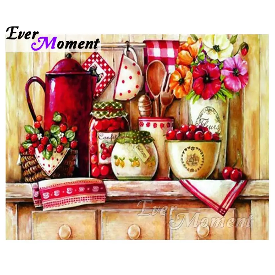 

Ever Moment Diamond Painting 5D DIY Kitchen Pot Cherry Handmade Picture Mosaic Rhinestone Cross Stitch Full Square Drill S2F029