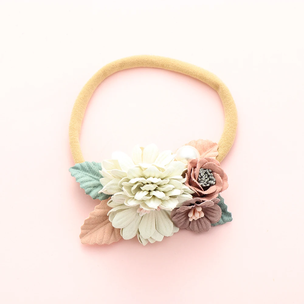 

1PCS Kids Bowknot Pearl Headwear Hairband Flower Nylon Headband Cute Baby Girl's Fashion Elastic Hairband Hair Accessories