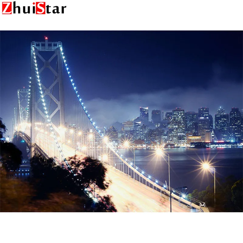 Square drill Diamond embroidery night San Francisco 5D DIY diamond Painting Cross Stitch Rhinestone Mosaic XY1 | Дом и сад