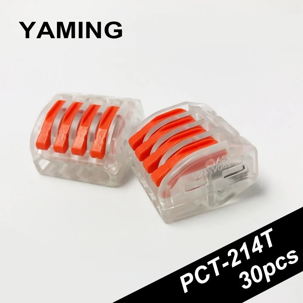 

Transparent 4 Pins 1in 3out Terminal Block Wire Connector Universal Compact Plug-in box cage 32A/400V PCT-214T (30PCS)