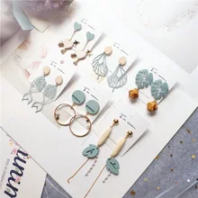 Женские Висячие висячие серьги корейские длинные сердце лист геометрические синие дизайн дерево модные ювелирные изделия Аксессуары подарок-JQC