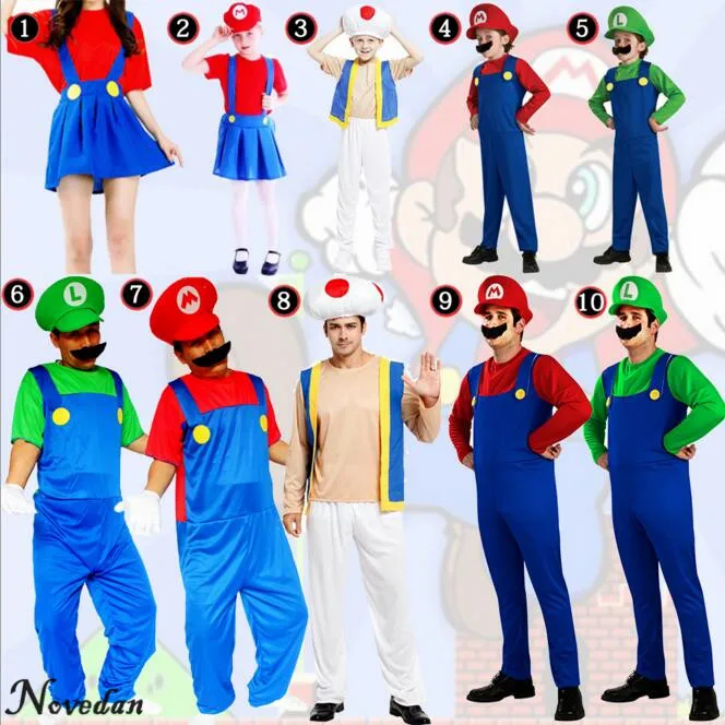 

Kids Boys Adult Super Mario Bros Costume Cosplay Halloween Costumes Fantasia Disfraces Game Uniforms