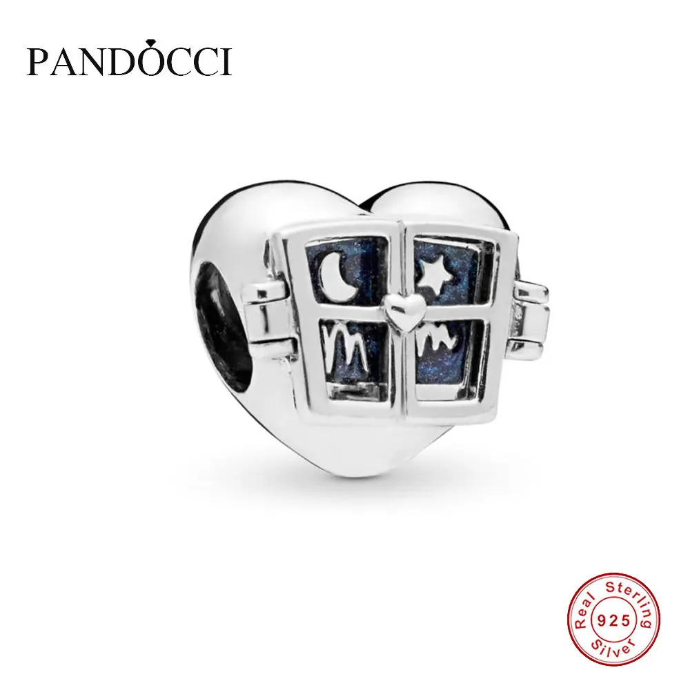 

925 Sterling Silver Window Heart Charm Fit Original Women Bangle Bracelet Diy Jewelry Mother's Day Gift PANDOCCI