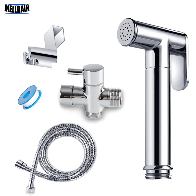 Toilet hand held bidet sprayer kit brass chrome plated bathroom bidet faucet spray shower head with hose & T-adapter & holder Toilet hand held bidet sprayer kit brass chrome plated bathroom bidet faucet spray shower head with hose & T-adapter & holder