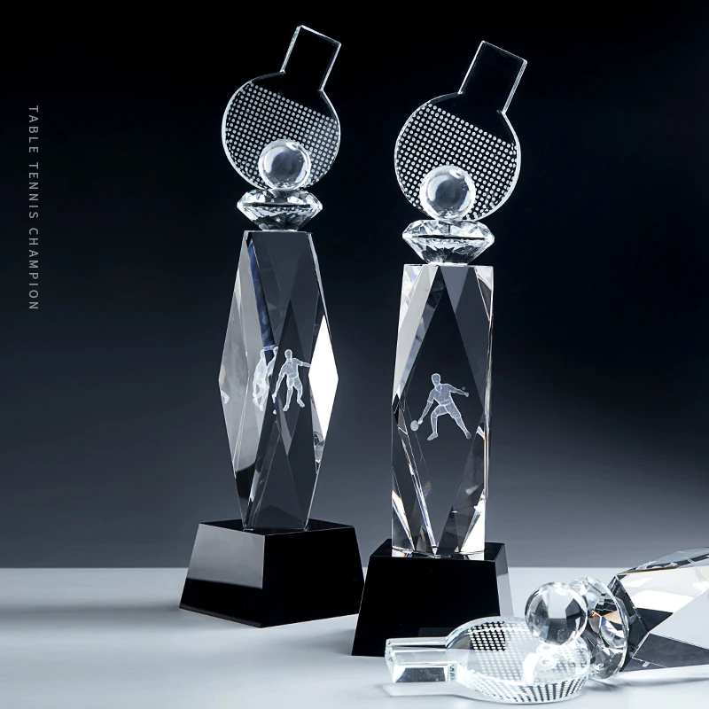 

Customized Table Tennis Match Crystal Trophy Stereoscopic Inner Carving Sports Competition Trophy Cup Ping-pong Promotion Awards