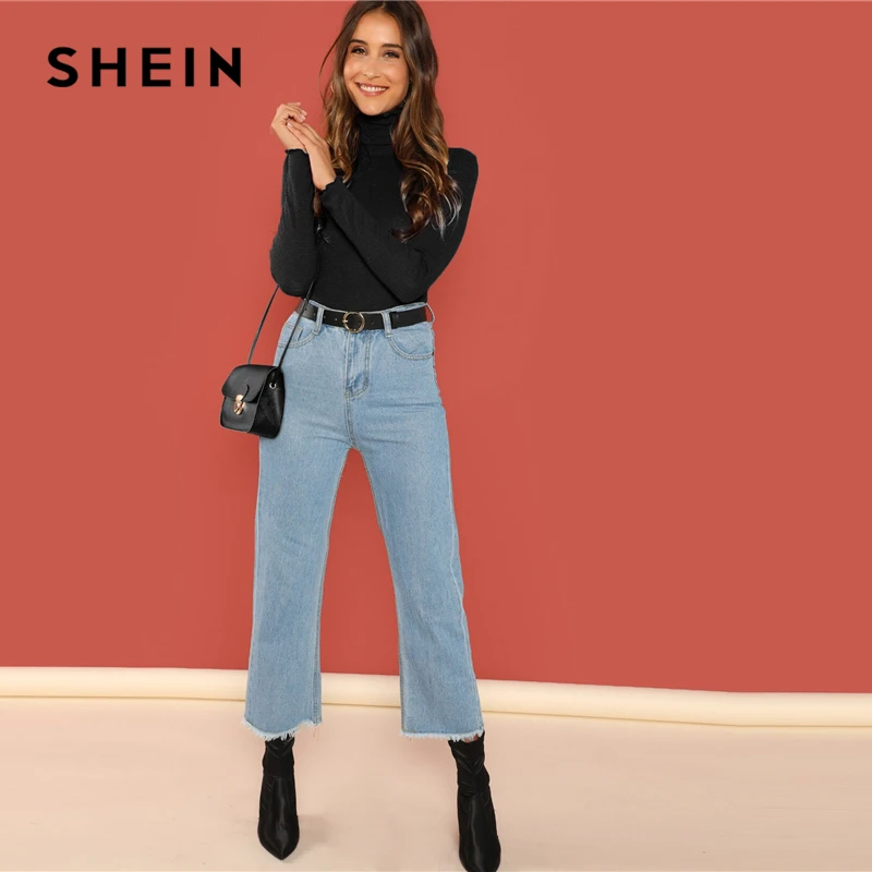 SHEIN Стильная Однотонная Водолазка Приталенный Топ С Длинным Рукавом