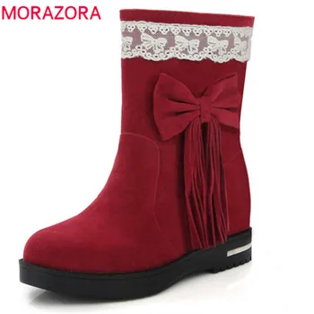 

MORAZORA 2020 new arrival flock round toe snow boots short plush autumn winter ankle boots for women comfortable flat shoes
