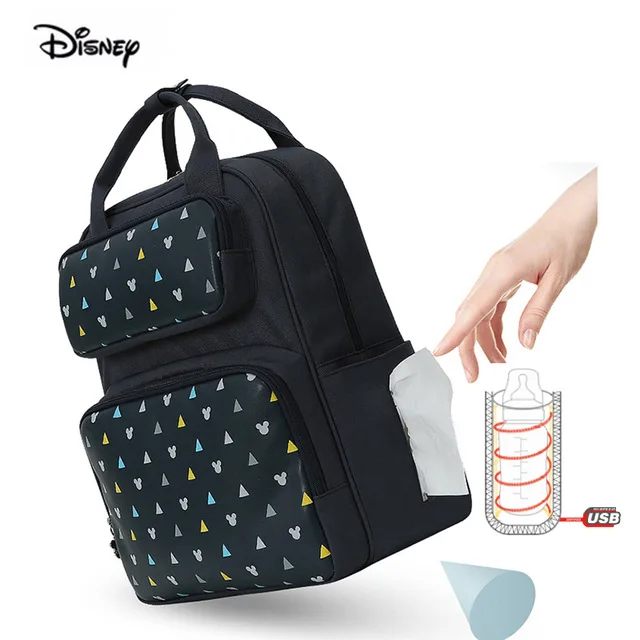 Disney Waterproof Diaper Large Baby Bag USB Bottle Travel Backpack Mummy Bag