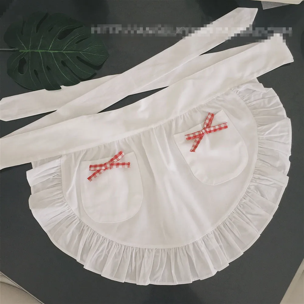 Sexy White Half Waist Ruffle Waitress Cosplay Avental de Cozinha Divertido Tablier Cuisine Pinafore Short Apron with Pockets