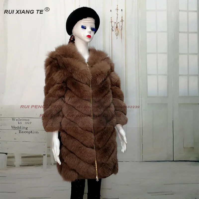 

New brand 2019 Women real fox fur coat for winter real fur jacket with zipper natural fox fur bigger size strip shape fur coat