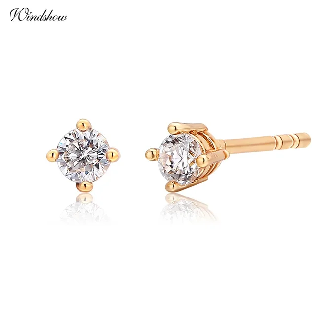 Yellow Gold Color Four Claw Round Cz Mini Small Stud Earrings For Yellow Gold Color Four Claw Round Cz Mini Small Stud Earrings For Womens Kids S Baby