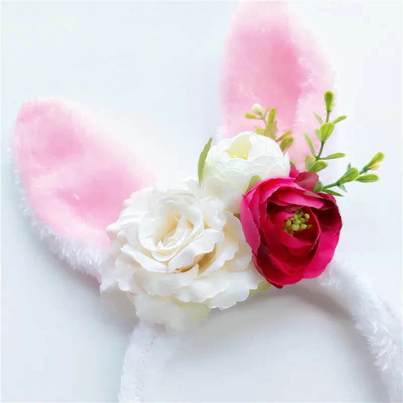 Дети Hairband кролик уха лента для волос для Платье на день рождения с цветочным принтом повязка для волос Интимные аксессуары для фотосессий
