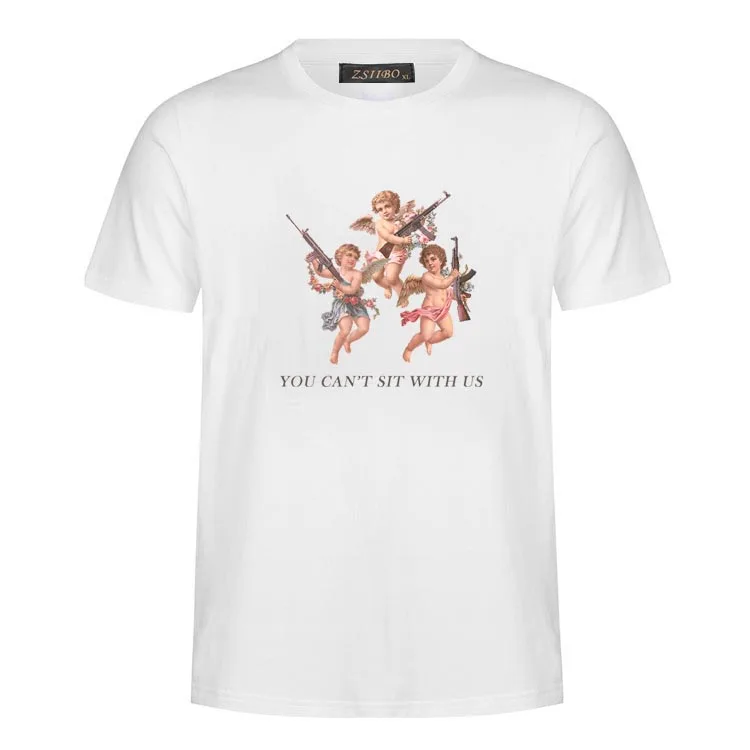 

Angels With A Gun Harajuku Funny Print Men's T-Shirt Summer O-neck Fashion Short Sleeve Tops Streetwear Swag T Shirt Men S5MC66