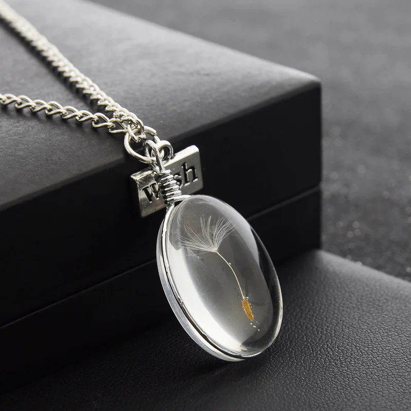 

Simple Natural Glass Dandelion Patch Hope Tag Necklace Round Heart Shaped Square Oval Crystal Pendant Sexy Mother's Day Gifts