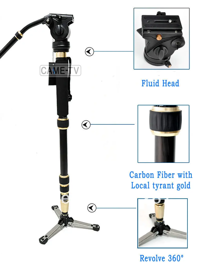 

Portable Carbon Fiber Light Weight Monopod Fluid Head Adjustable Handle