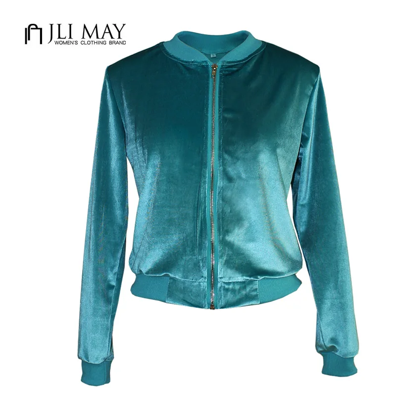 JLI MAY Zipper Bomber Jacket women Turtleneck Velvet long sleeve Solid Color Blue Green Short coat casual winter basic jackets JLI MAY Zipper Bomber Jacket women Turtleneck Velvet long sleeve Solid Color Blue Green Short coat casual winter basic jackets