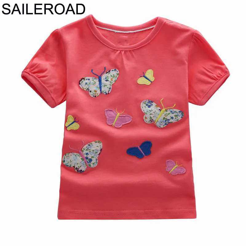 SAILEROAD/Летняя футболка для маленьких мальчиков 1-7 лет, Детская короткая одежда для мальчиков и девочек, хлопок, костюм с рисунком для маленьких детей - Цвет: 02 butterfly