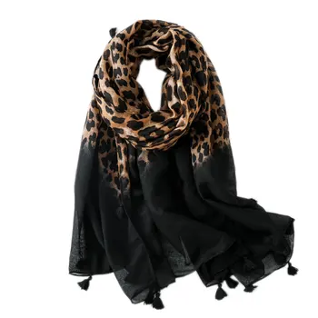

Hot sales 2018 new Women Brand Fashion Leopard Dot Tassel Viscose Shawl Scarf Print Soft Wrap Pashminas Muslim Hijab 180*100Cm