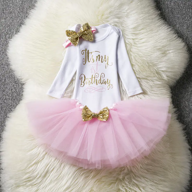 Мода для новорожденных 1 год День рождения Одежда для девочек ползунки+ юбка-пачка+ наборы повязок на голову для малышей со Свинкой принцесса детские для девочек Одежда для детей - Цвет: As Picture