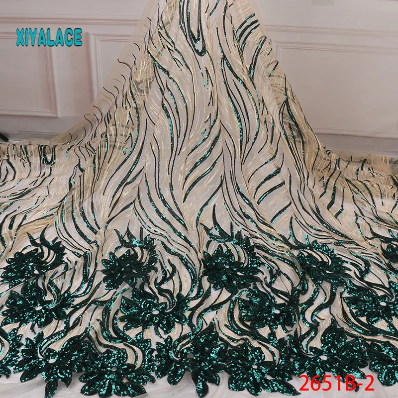 

High Quality Green Nigerian Net Lace African French Tulle Mesh Fabrics Wholesale Sequins Lace Fabric for Wedding APW2651B-2