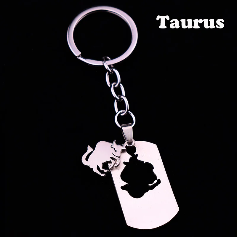 Металлический брелок для ключей, мужской знак зодиака, металлический брелок из нержавеющей стали, созвездие, брелок для ключей, подарок для бойфренда, брелки для мужчин - Цвет: Taurus