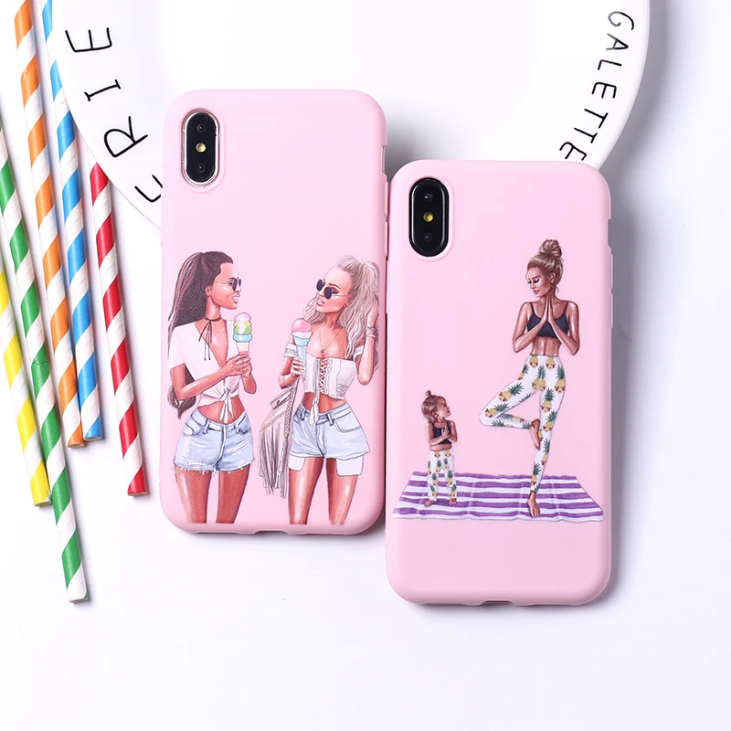 Fashion Queen Classy Paris Girl Summer Travel Mom Baby Soft Silicone Candy Case Coque For iPhone 6 5S 8 8Plus X XS Max 7 7Plus