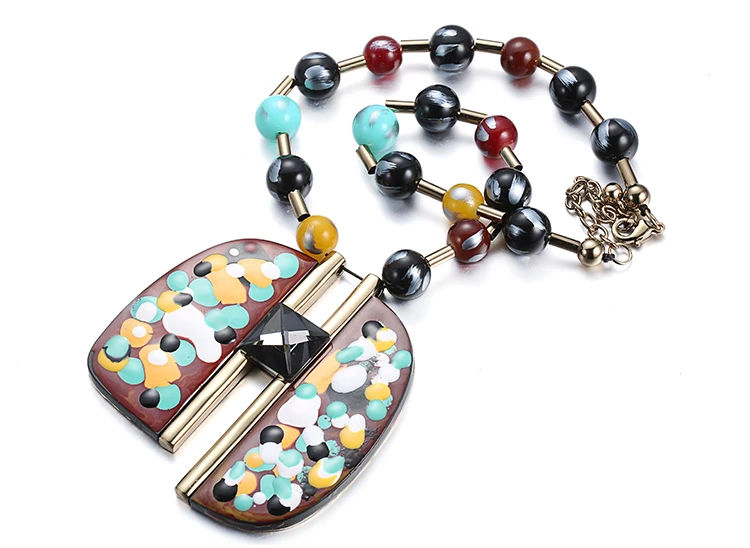 Painted resin pendant necklace women acrylic bead copper choker necklaces trendy geometric pendants collier femme eManco