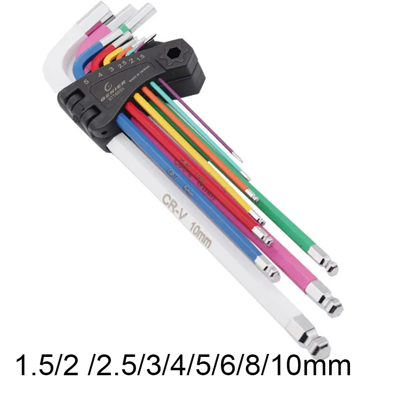 

9PCS Socket Head Wrench High Quality Extreme Long Hex Wrench colorful bike hex wrench 1.5 2 2.5 3 4 5 6 8 10 mm bike tool