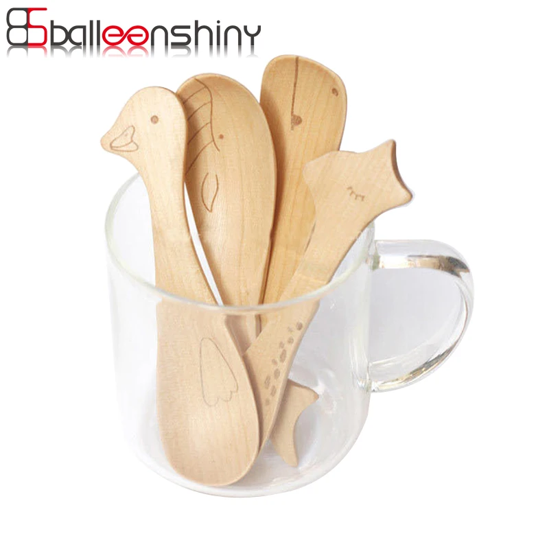 

BalleenShiny Spoons Ice Cream Animal Wooden Cute Cartoon Giraffe Hippo Duck Whale for Kitchen Dinner Children Spoons Tableware